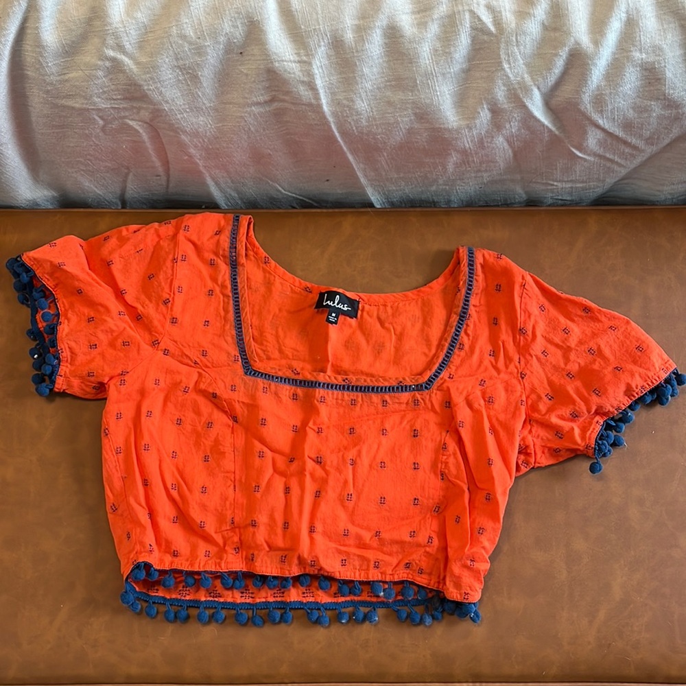 Lulus orange crop top with tassels